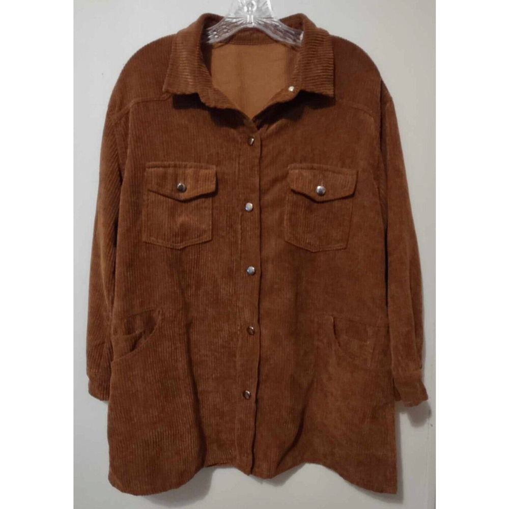Women's Brown Corduroy Button Up Shirt SIze Small *Flawed* Retro Granola